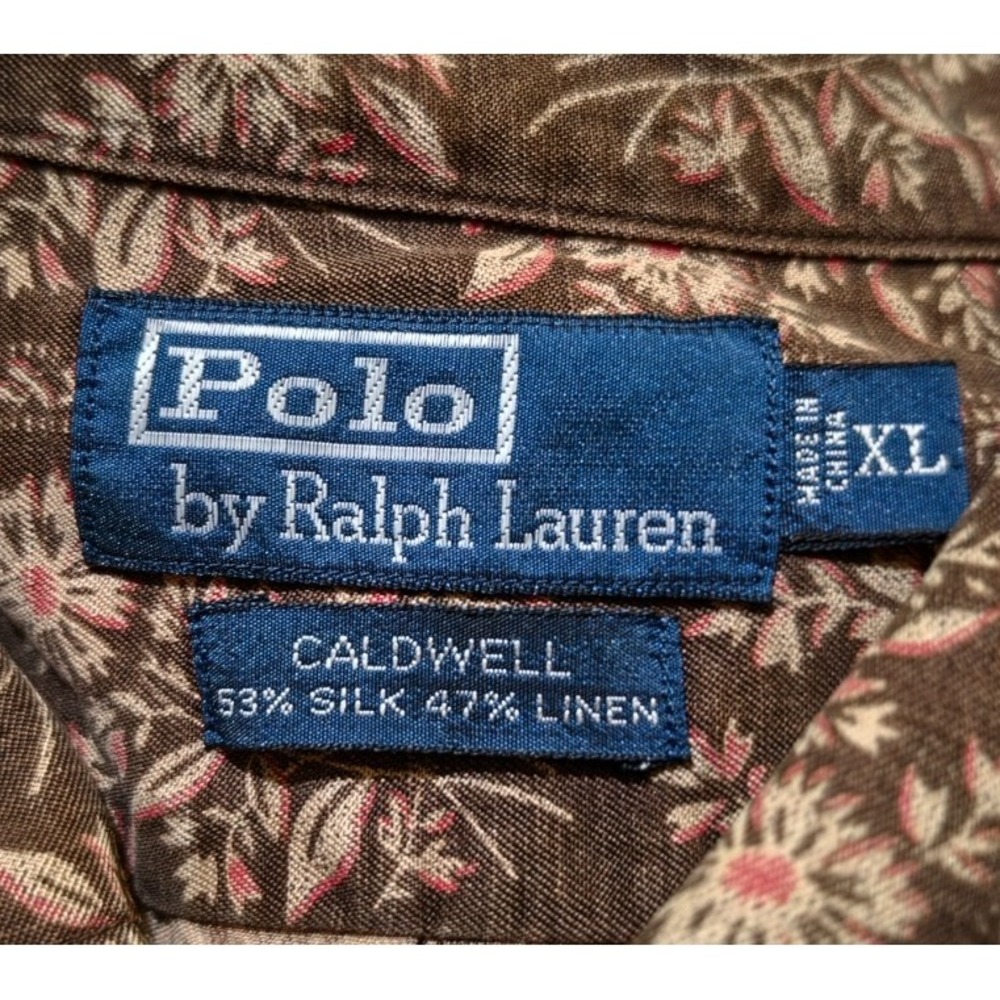 Polo Ralph Lauren Shirt Mens XL Loop Open Collar Camp Caldwell Silk Linen Rare - Picture 3 of 6
